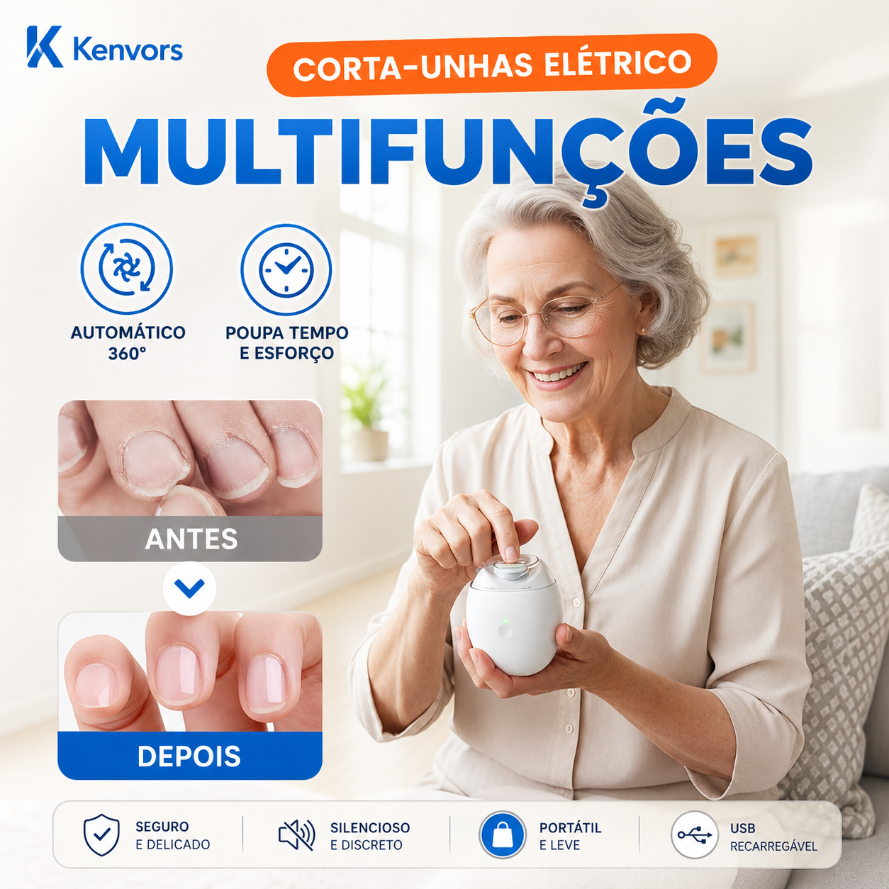 💅✨ Kenvors — Lima Elétrica Automática para Unhas de Toda a Família 👨👩👧👦