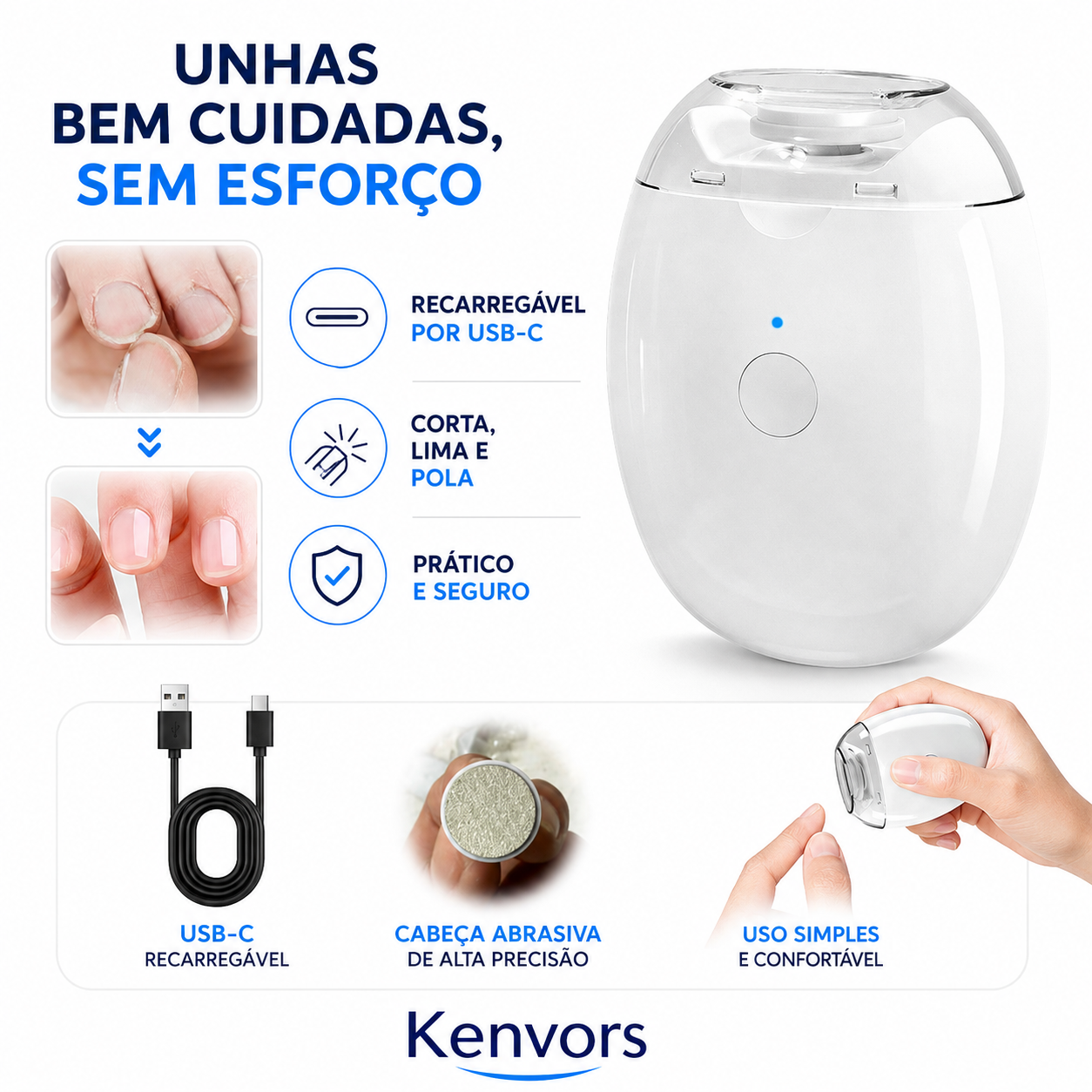 💅✨ Kenvors — Lima Elétrica Automática para Unhas de Toda a Família 👨👩👧👦