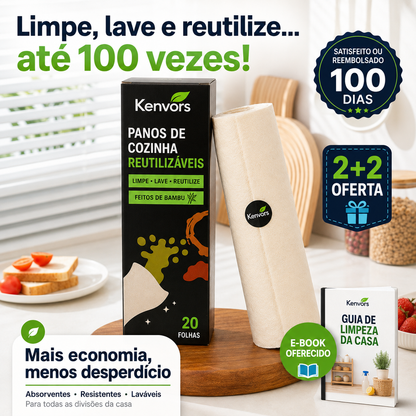 🔥 STOCK LIMITADO — Rolo de Cozinha Reutilizável em Bambu (20 folhas)