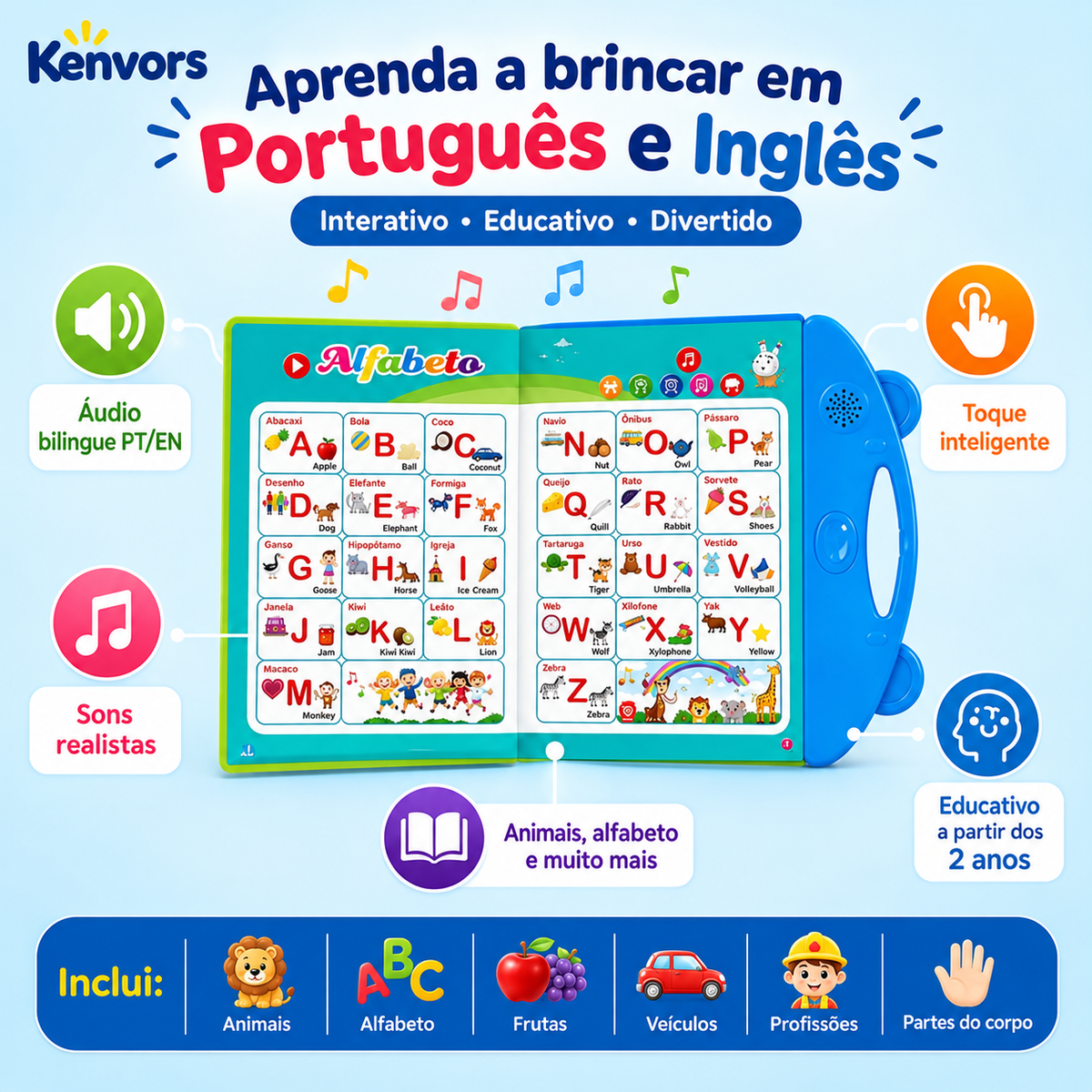 Livro Falante Bilíngue kenvors™ - Português e Inglês