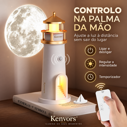 🔥 Kenvors™ — Candeeiro Projetor de Lua em Forma de Farol