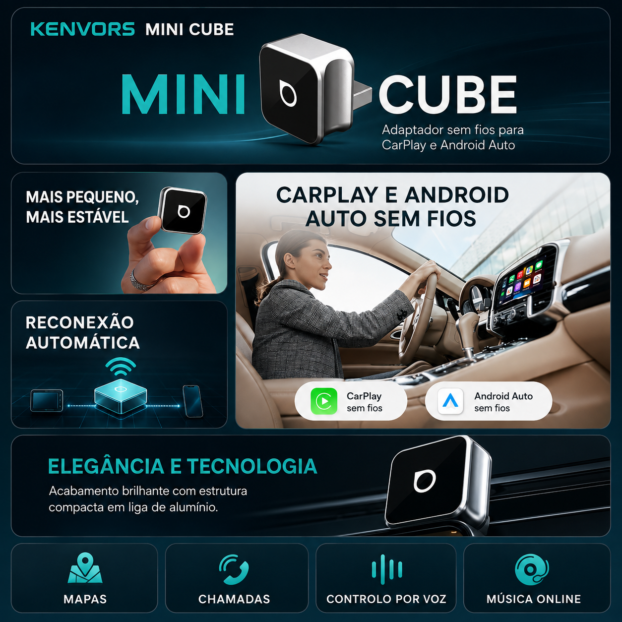 🔥 STOCK LIMITÉ — Kenvors Mini Cube 3.0, Transformez votre CarPlay/Android Auto Filaire en Sans Fil