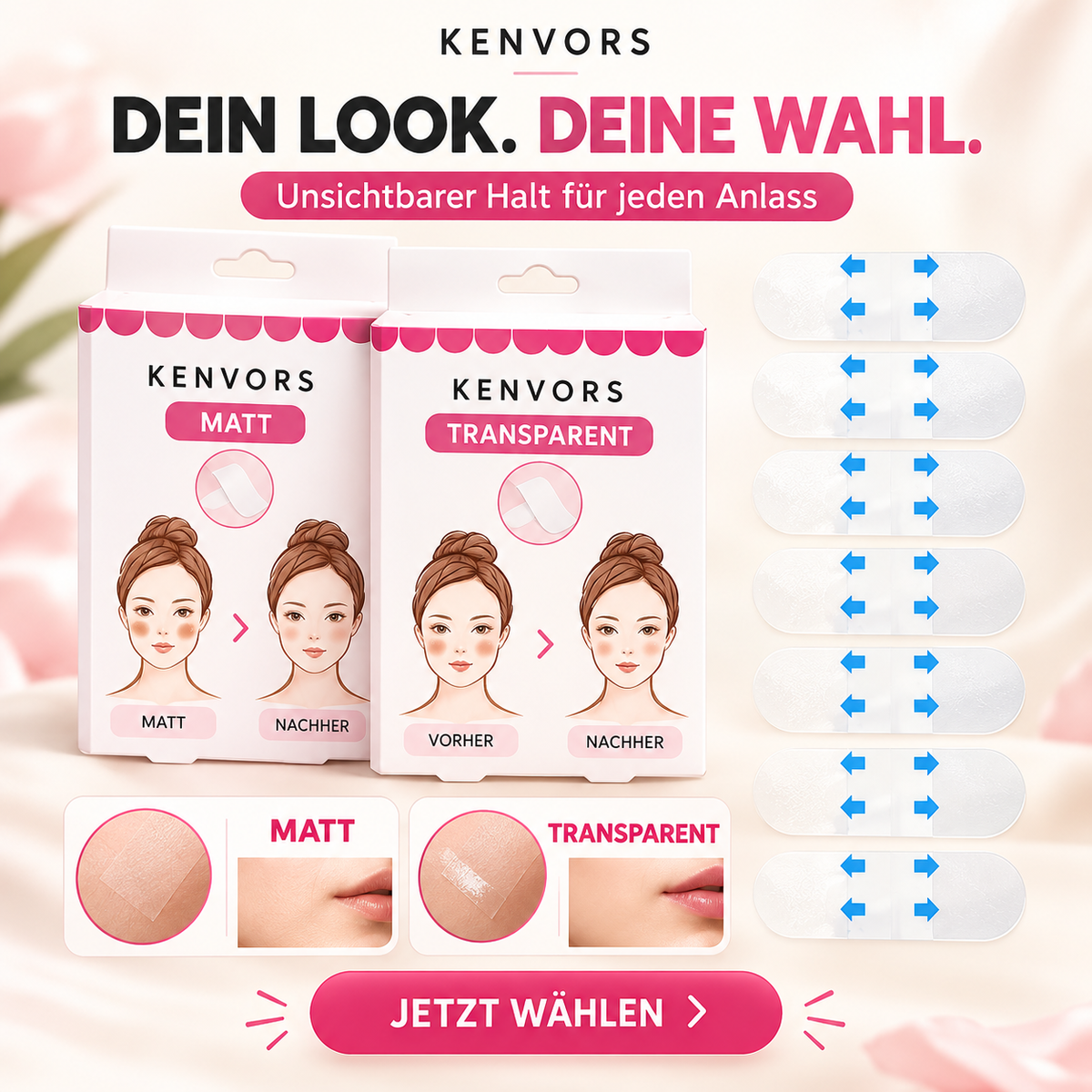 🔥 BEGRENZTER VORRAT — Kenvors™, 40 Unsichtbare Gesichtslifting-Tapes