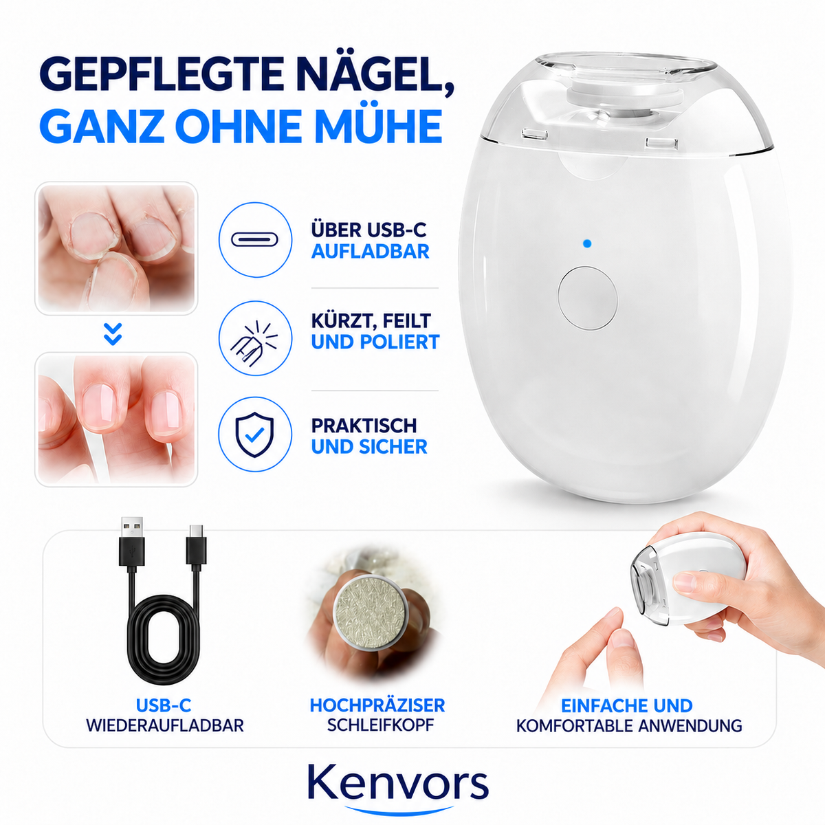 👶✨ Kenvors — Automatische elektrische Nagelfeile