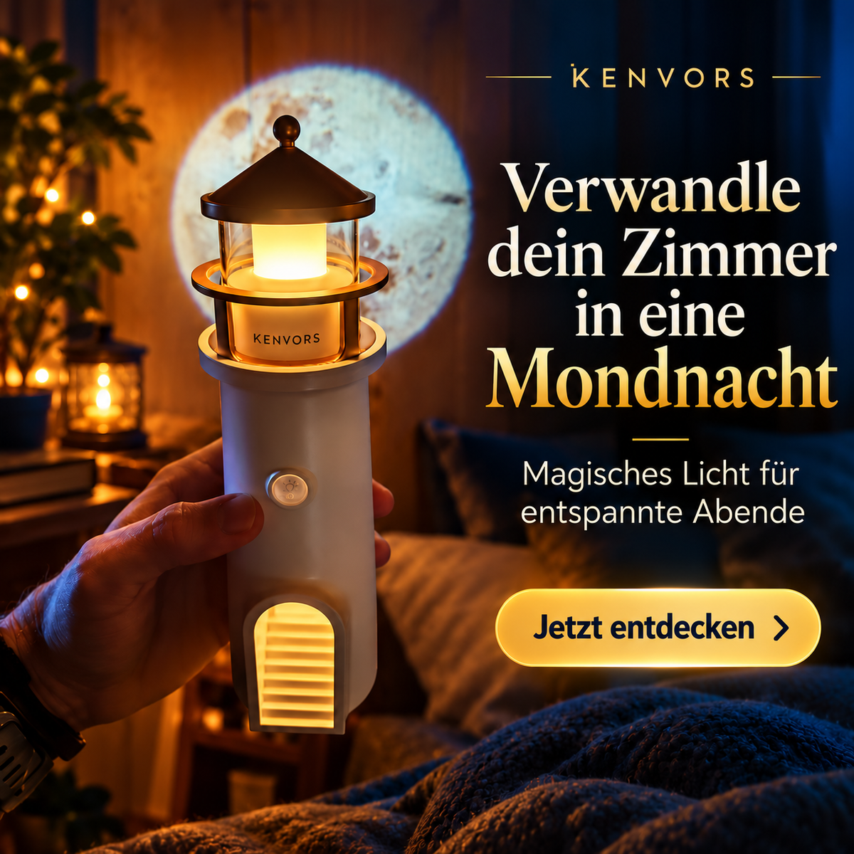🔥 BEGRENZTER VORRAT — Kenvors™, Mondprojektionslampe in Leuchtturmform