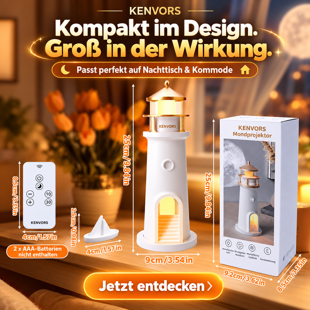 🔥 BEGRENZTER VORRAT — Kenvors™, Mondprojektionslampe in Leuchtturmform