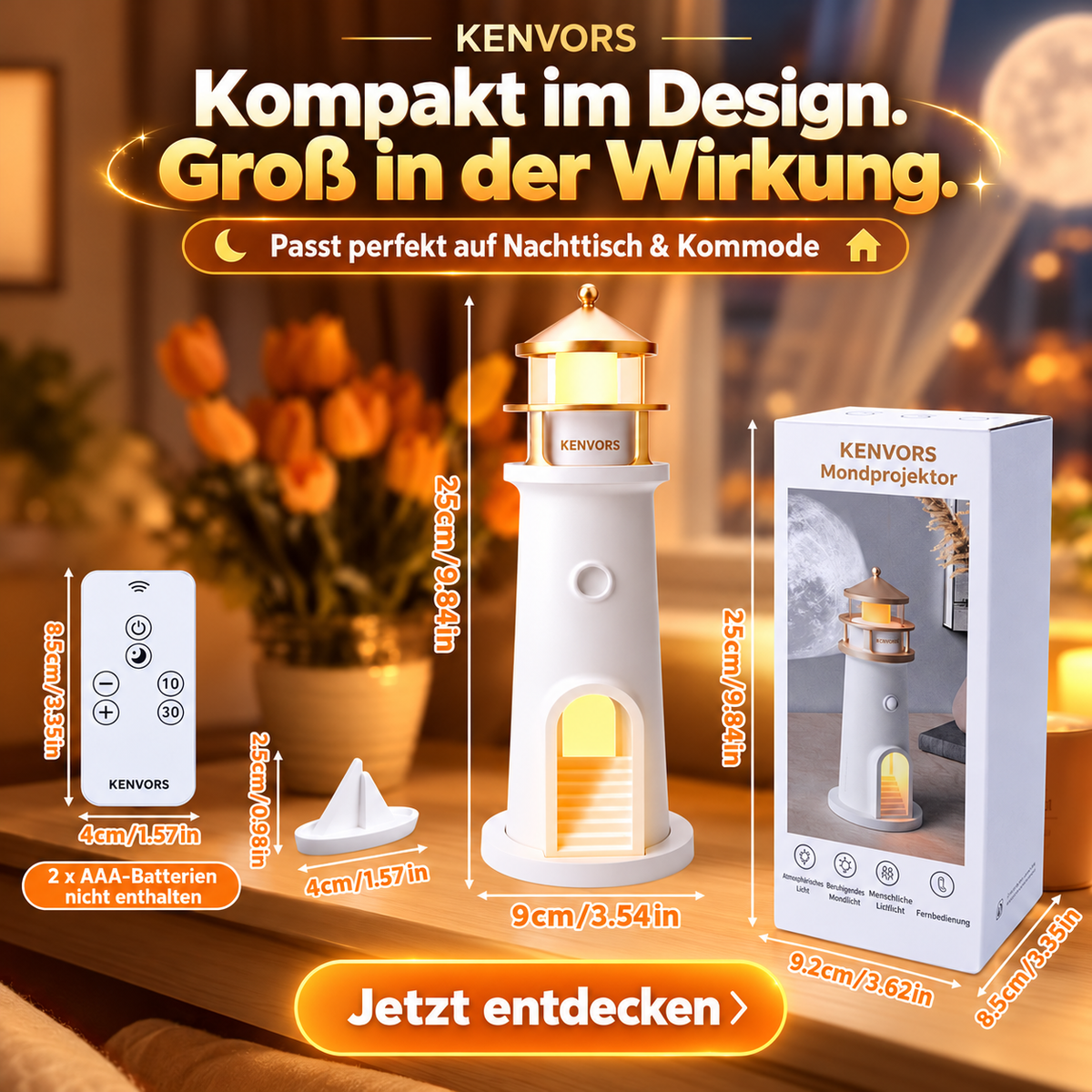 🔥 BEGRENZTER VORRAT — Kenvors™, Mondprojektionslampe in Leuchtturmform