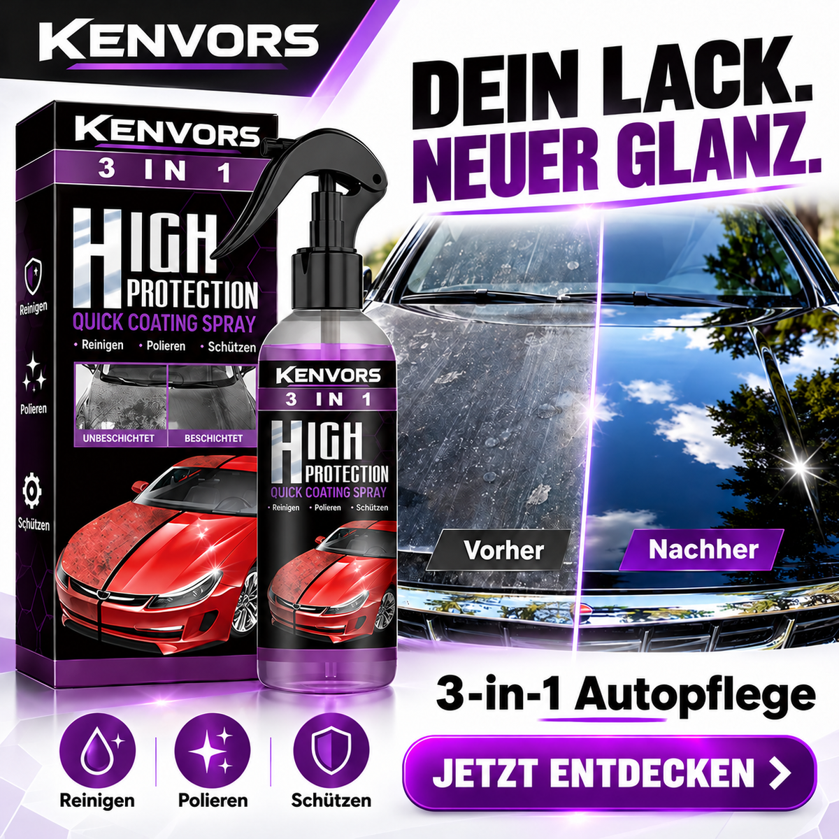🔥 BEGRENZTER VORRAT — Kenvors™, 3-in-1-Lackschutzspray