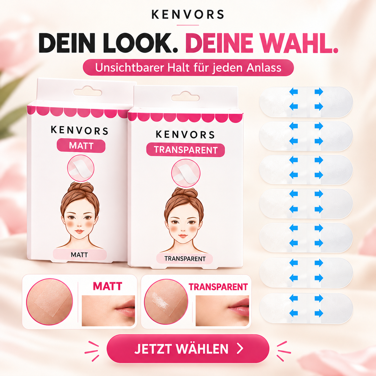 🔥 BEGRENZTER VORRAT — Kenvors™, 40 Unsichtbare Gesichtslifting-Tapes
