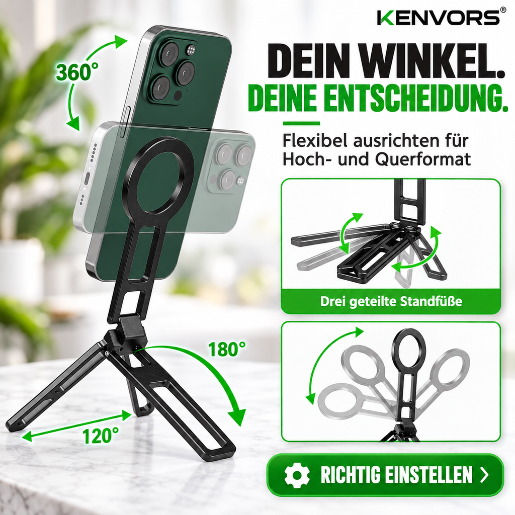🔥 BEGRENZTER VORRAT — Kenvors™, Faltbares Magnetstativ für Smartphones