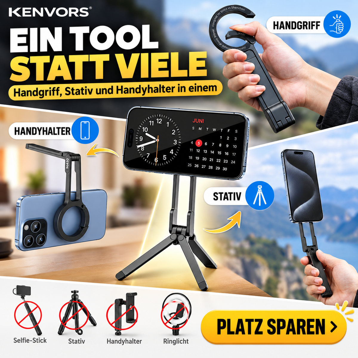 🔥 BEGRENZTER VORRAT — Kenvors™, Faltbares Magnetstativ für Smartphones