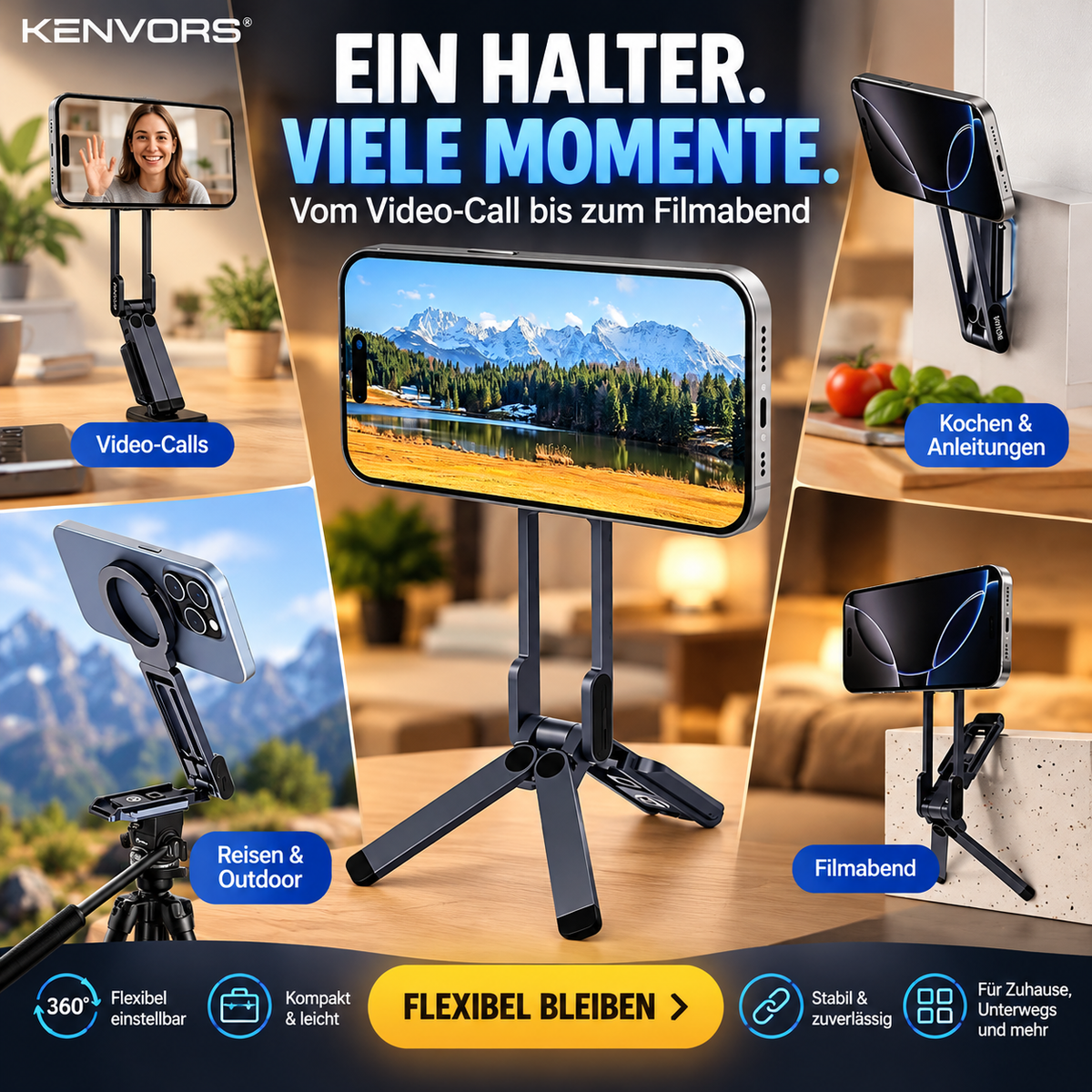 🔥 BEGRENZTER VORRAT — Kenvors™, Faltbares Magnetstativ für Smartphones
